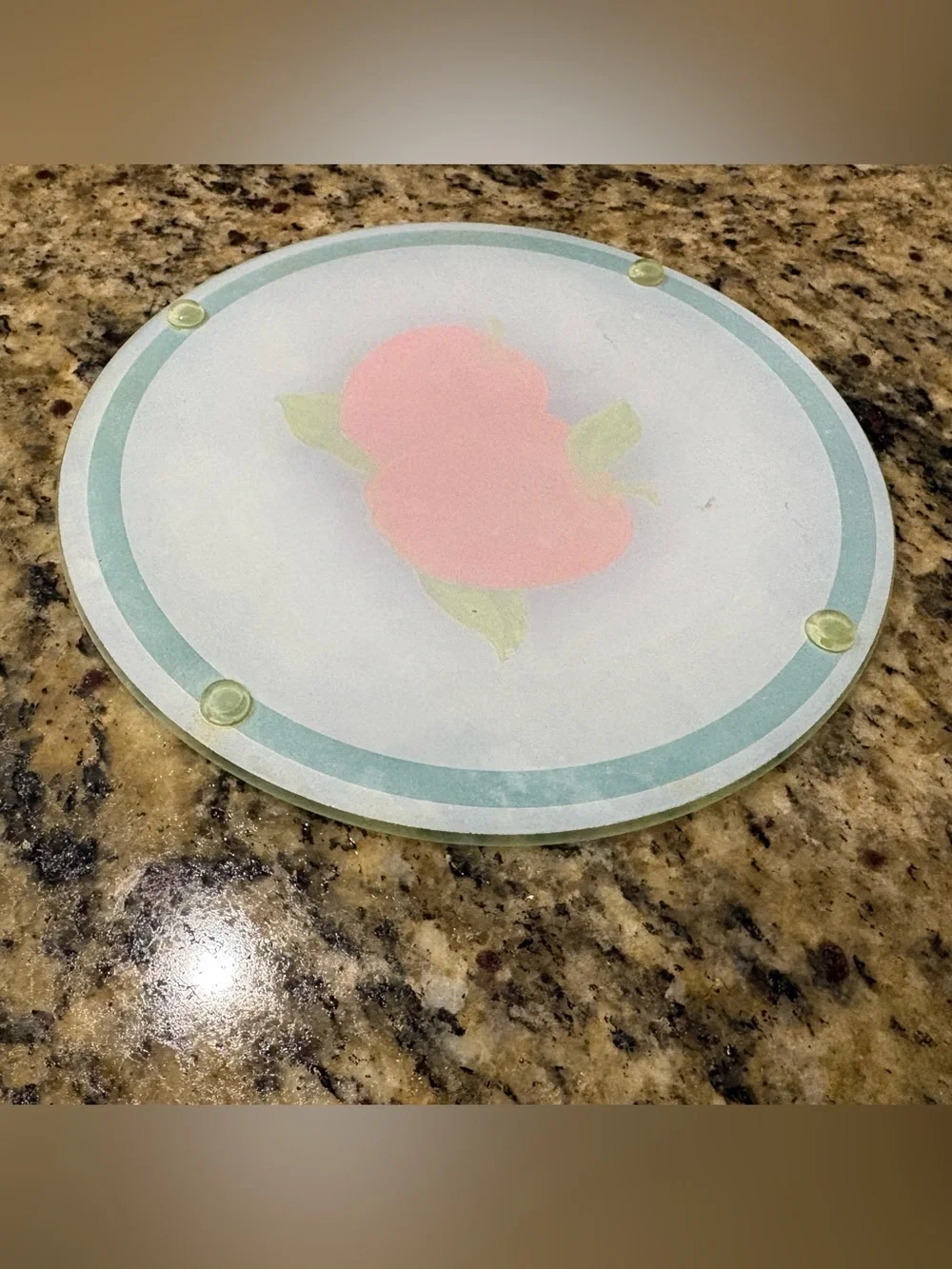Vintage 8 inch Round Apple Motif Trivet with Green Trim